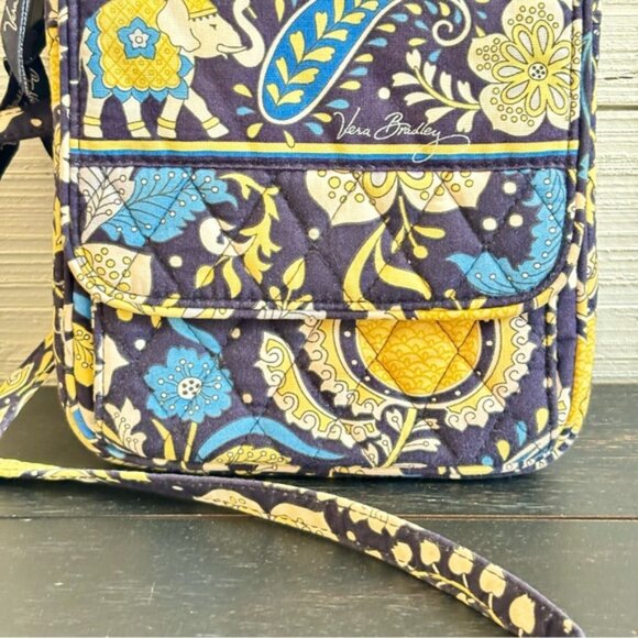 VERA BRADLEY ELLIE BLUE Little Hipster Crossbody Purse Elephant Navy Yellow - Picture 3 of 16